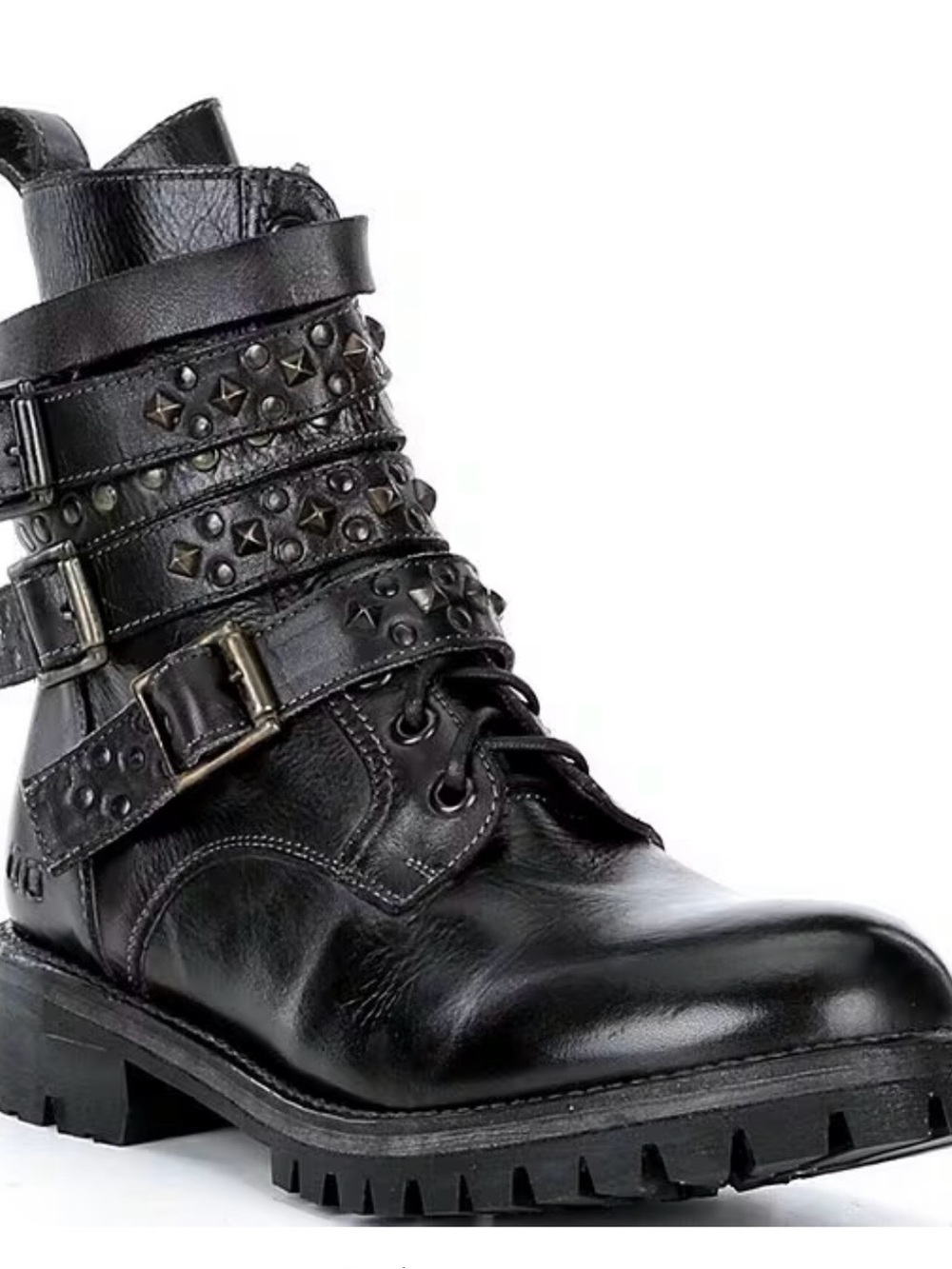 Bed Stu Black Studded Strap Combat Boot